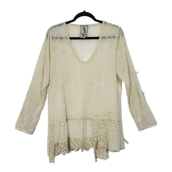 Johnny Was Womens Size Small Embroidered Eyelet Boho Sheer Tunic Top - Picture 1 of 6